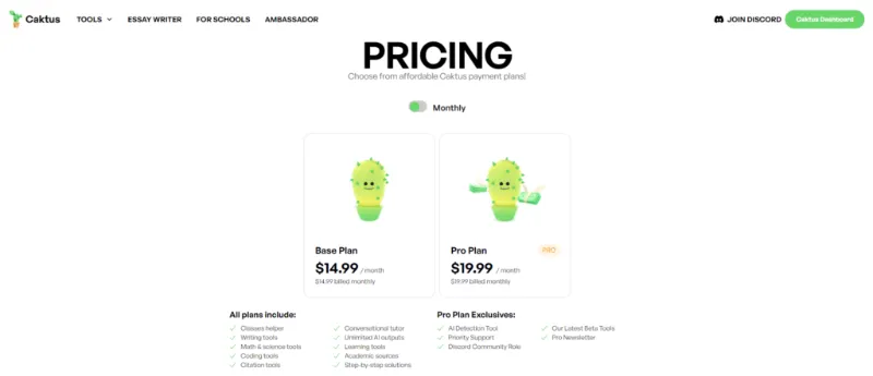 Caktus AI Review: Caktus AI Pricing Plans